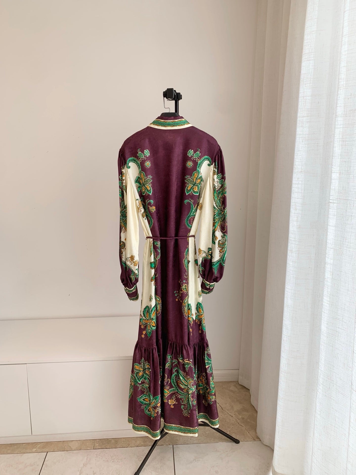 Alemais Vintage Paisley Silk Shirt Maxi Dress Bohemian Long Sleeve Belted Gown 2608077AL
