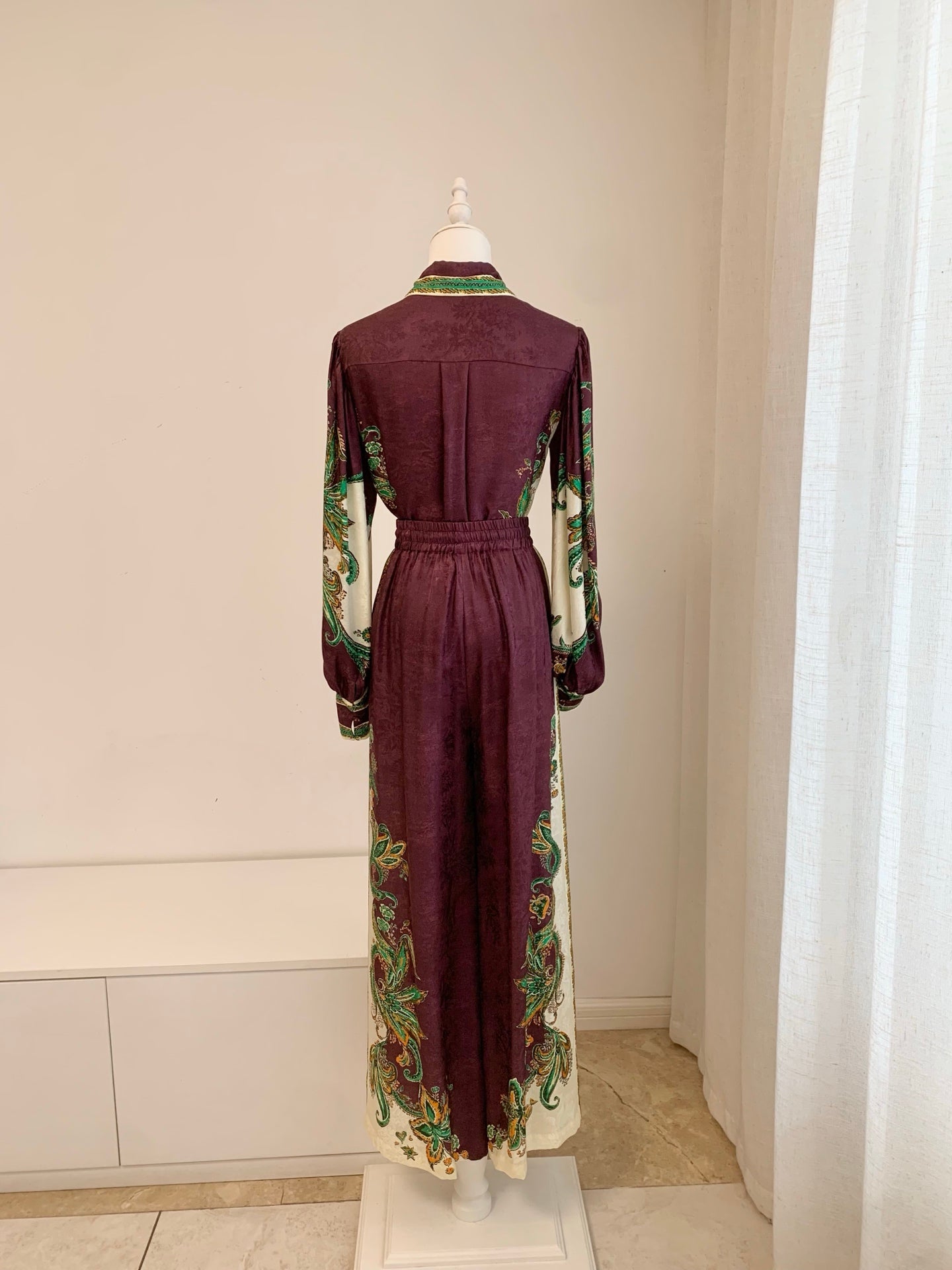 Alemais Women Bohemian Silk Viscose Set Long Sleeve Shirt Wide‑Leg Trousers 2608076AL