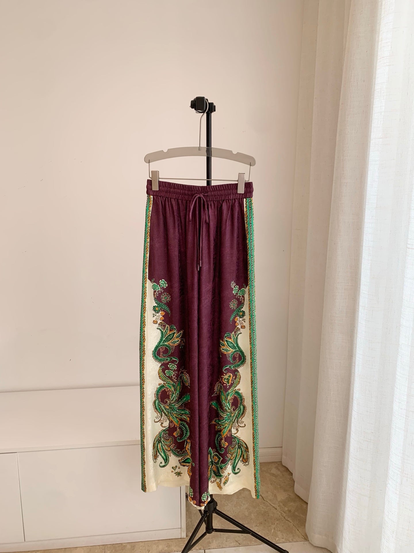 Alemais Women Bohemian Silk Viscose Set Long Sleeve Shirt Wide‑Leg Trousers 2608076AL