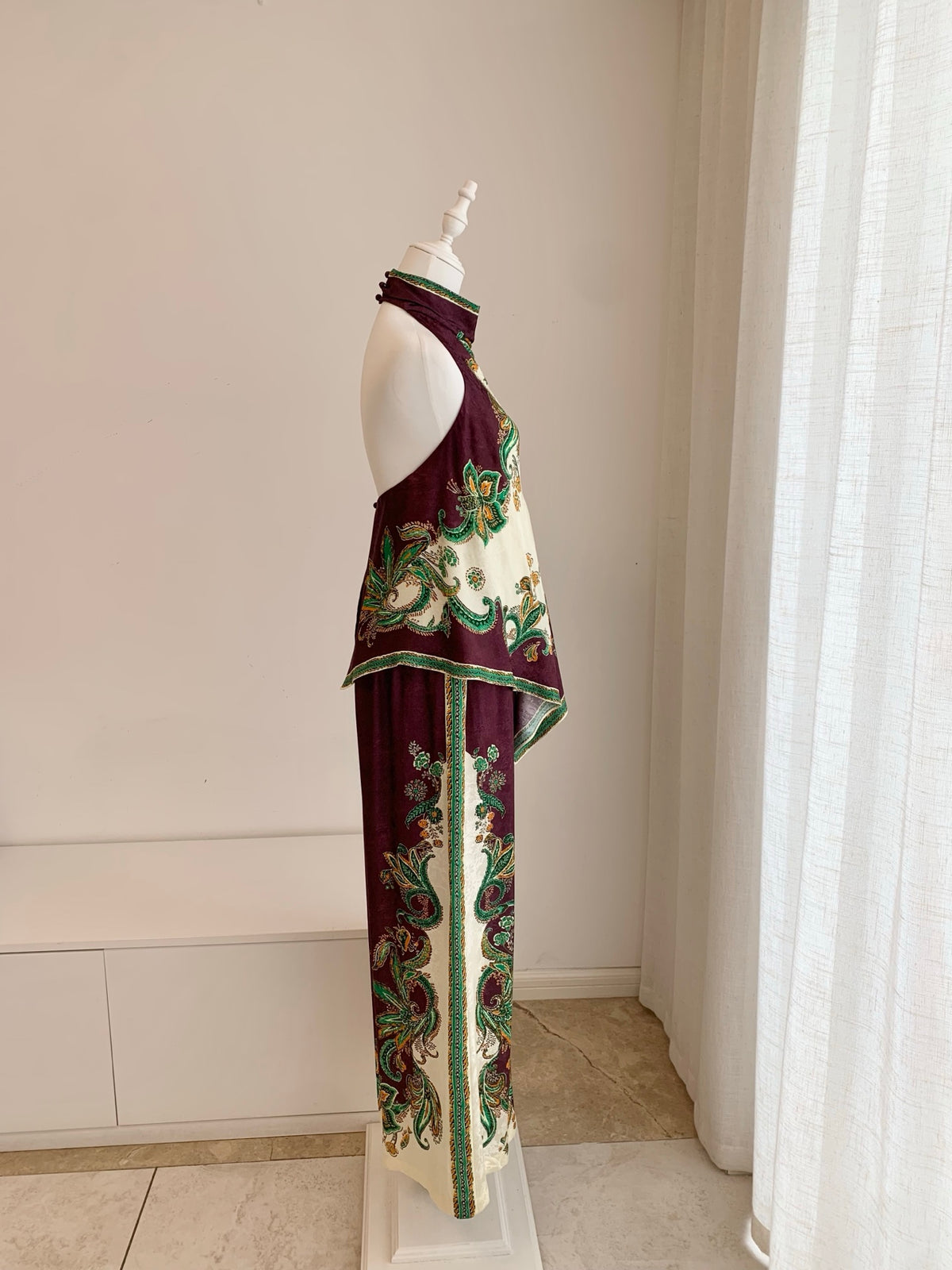 Alemais Halter Neck Two‑Piece Set Retro Paisley Silk Top Wide Leg Palazzo Pants 2608075AL