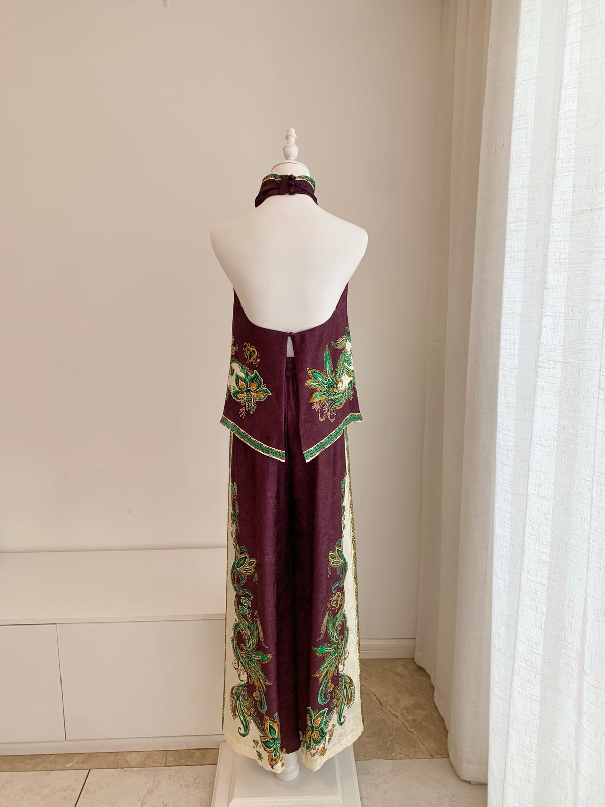 Alemais Halter Neck Two‑Piece Set Retro Paisley Silk Top Wide Leg Palazzo Pants 2608075AL