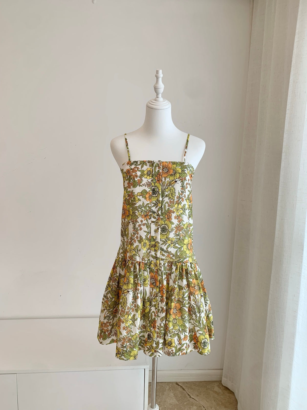 Alemais Strap Cami Slip Mini Dress Retro Garden Floral Bug Print Cotton Silk Fabric 2608049AL
