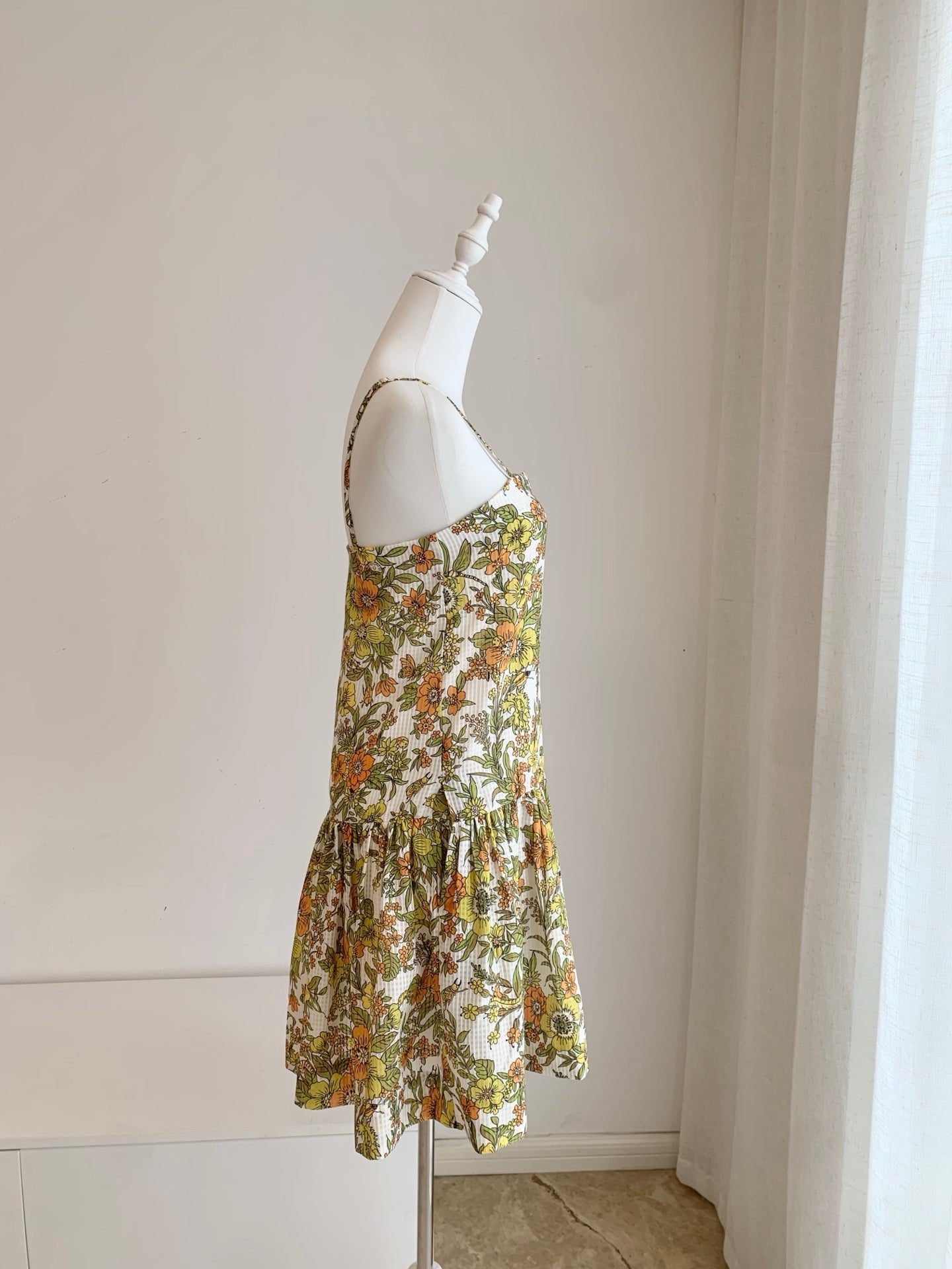 Alemais Strap Cami Slip Mini Dress Retro Garden Floral Bug Print Cotton Silk Fabric 2608049AL