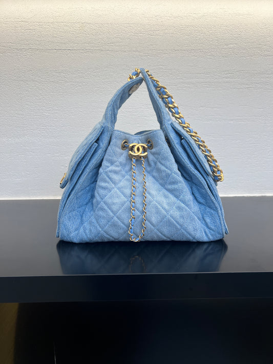 Ch@nnel 25 Bag Handbag denim size S light blue metal strap logo buckle 2506069CH