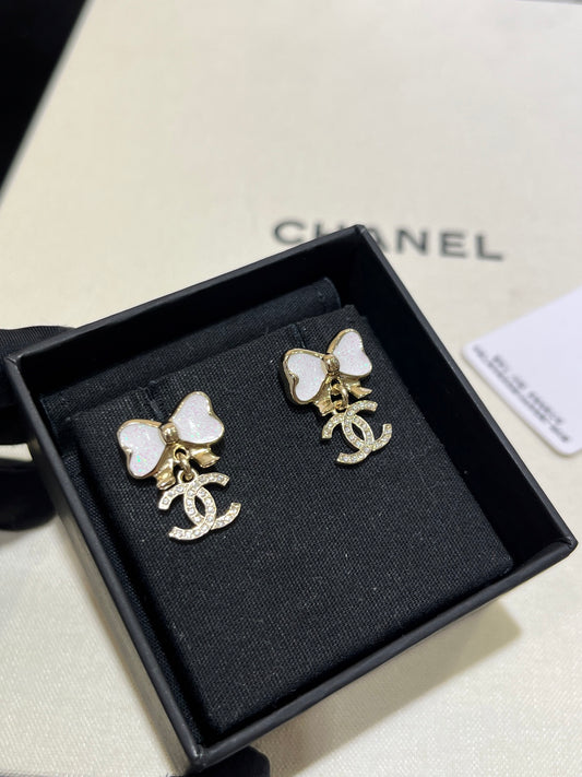 Chanel Earrings Bow-tie rhinestone enamel