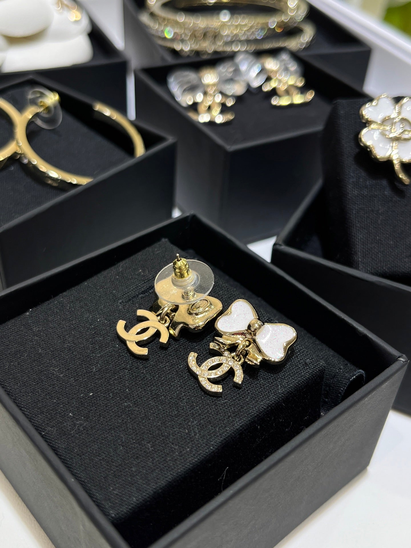 Chanel Earrings Bow-tie rhinestone enamel