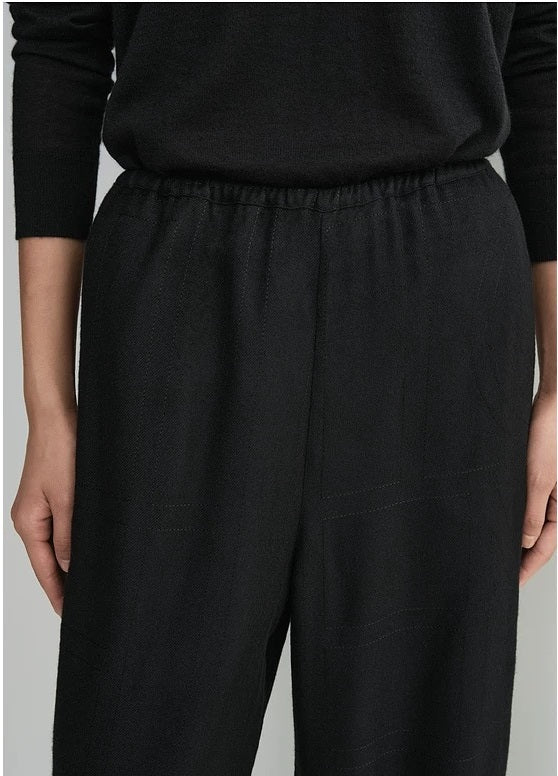 2501043TT Women Wide Leg Pants Trousers Fannel Full Length Pocket Elastic Waist Beige Gray Black Embroidery