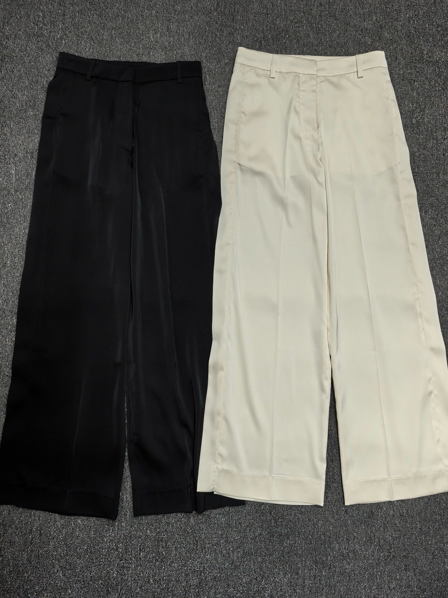 2501033TT Toteme Women Pants Trousers Wide Leg Full Length Viscose Acetate Satin Side Slit Fix-Waist Zipper Pocket