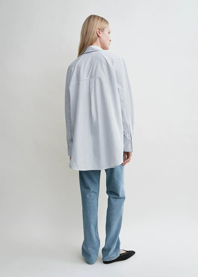 Toteme women blouse shirt 25 spring light blue striped oversize long sleeve front button cotton blended 2503074TT