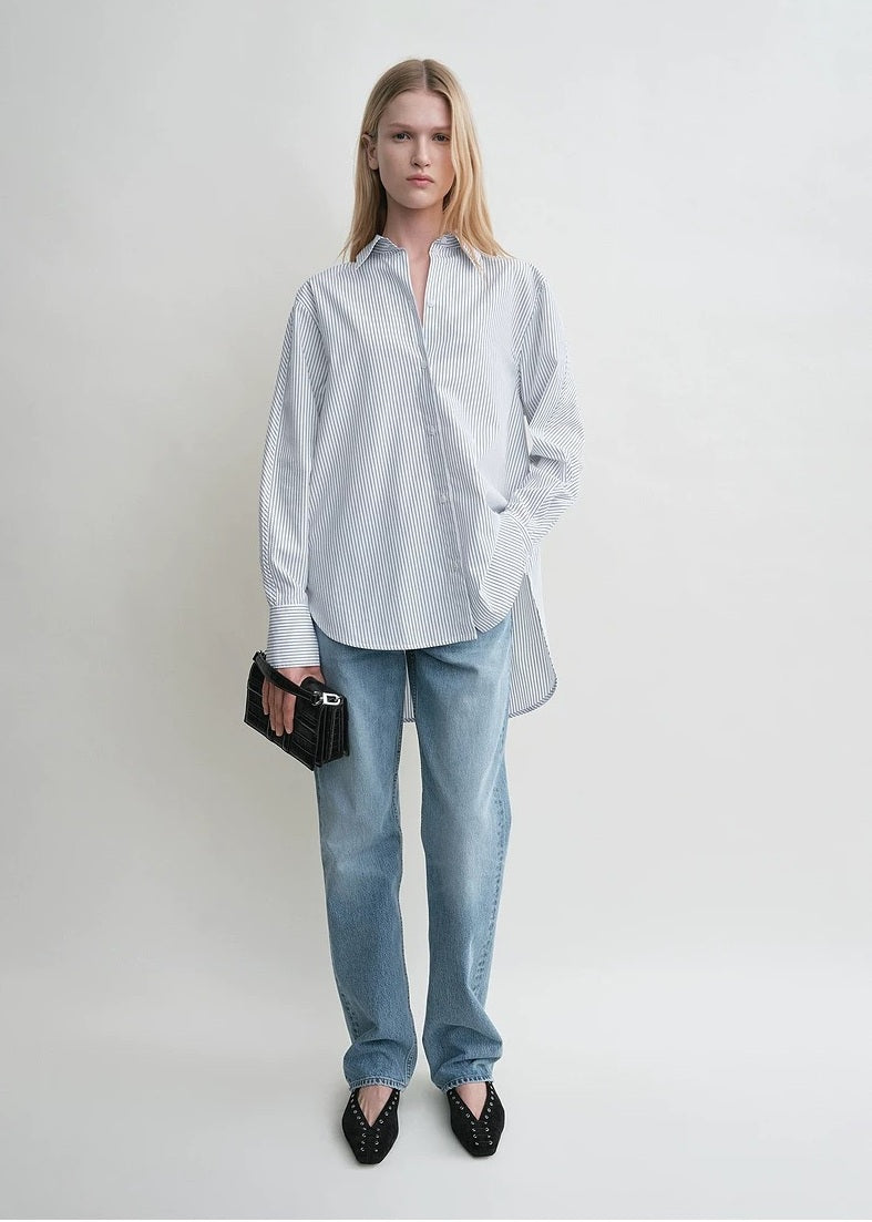 Toteme women blouse shirt 25 spring light blue striped oversize long sleeve front button cotton blended 2503074TT