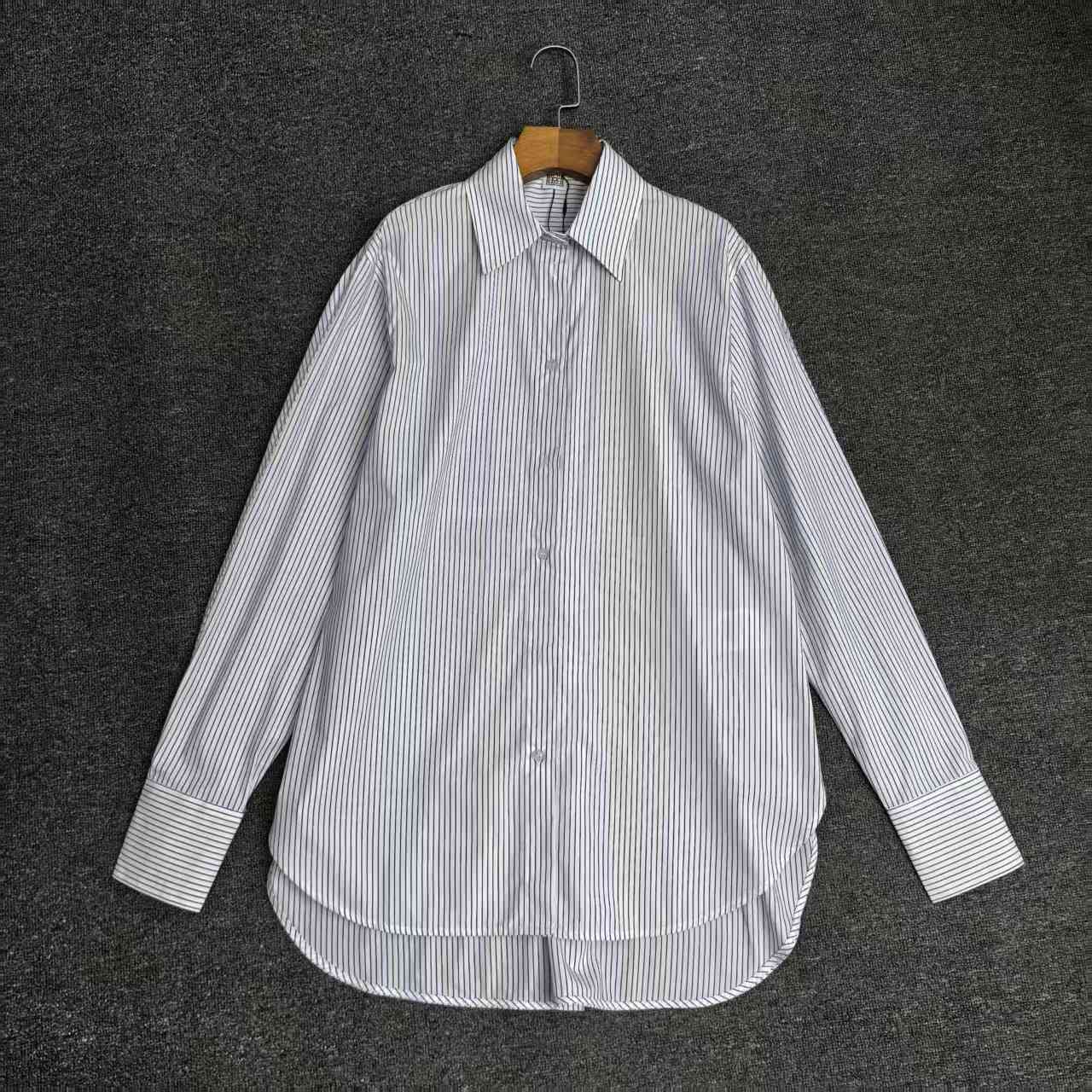 Toteme women blouse shirt 25 spring light blue striped oversize long sleeve front button cotton blended 2503074TT