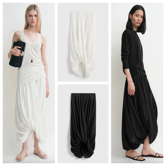 Toteme Cocoon skirt rear zip lyocell cotton blended draped design high-waisted asymmetric hem 2505092TT