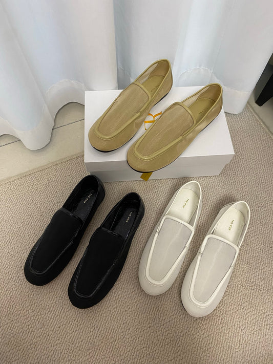 The Row Breathable Mesh Fairy Loafers camel black white rubber sole leather pad summer 2505044TR