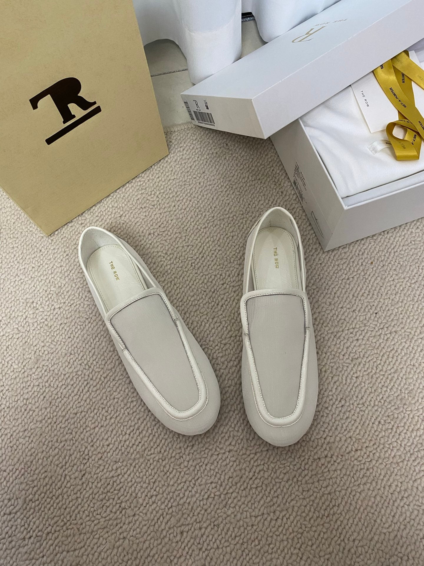 The Row Breathable Mesh Fairy Loafers camel black white rubber sole leather pad summer 2505044TR