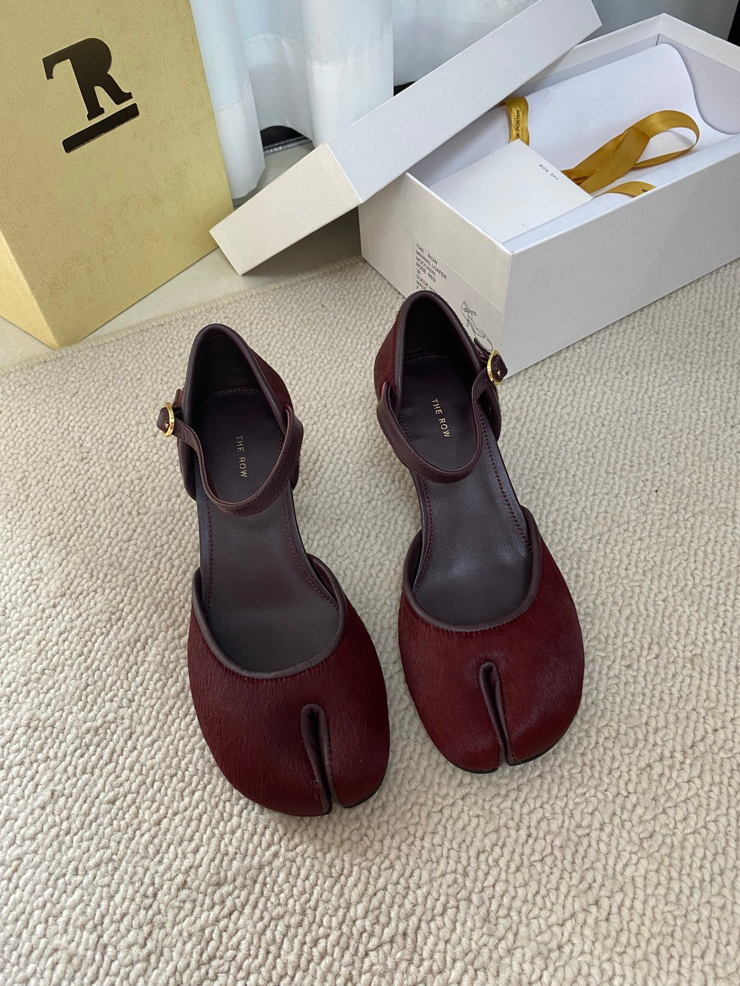 The Row Peep-toe Mule High-Heeled Shoes Toe-Separated horse hair sheepskin leather sole 2505043TR