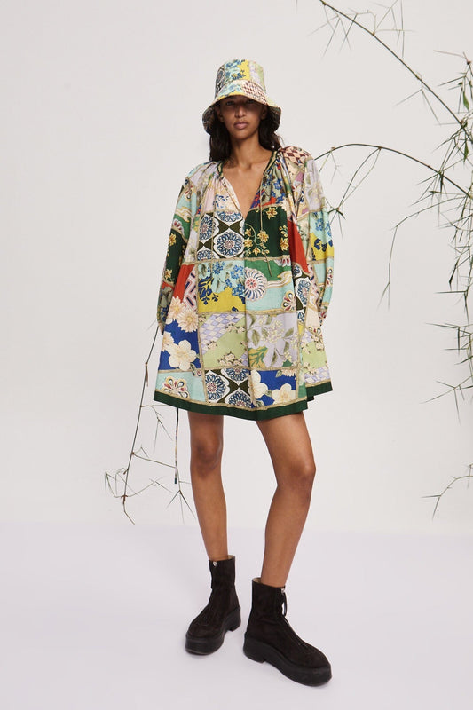Alemais Bianca mini dress multicolour floral print round neck long sleeves thigh-length 2507032AL