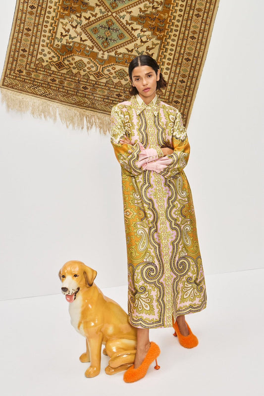 Alemais paisley-print puff-sleeve maxi dress multi-colour button fastening self-tie belt 2508058AL