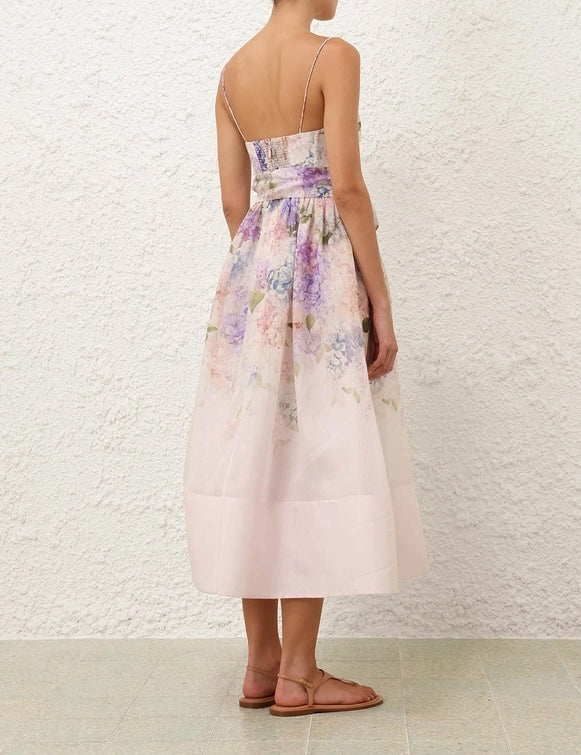 Zimmermann Dawning midi dress light pink rear hook and zip boned pockets linen silk 2503004Zim