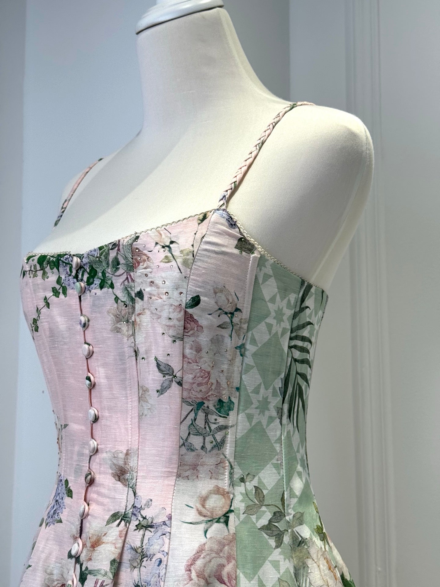 Camilla Midi Dress Spaghetti Sleeveless linen blended light pink boning back-zip high-waist 2506045Cami