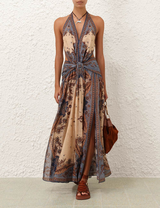 Zimmermann cotton midi dress green rear straps spaghetti straps V-Neck floral print 2506038Zim