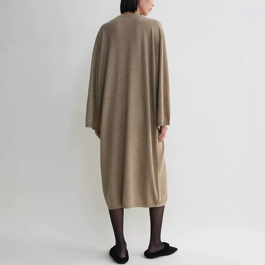 Toteme Wool Midi Blended Dress Loose Khaki Black Long Sleeve Knitted Straight Shape 2503084TT