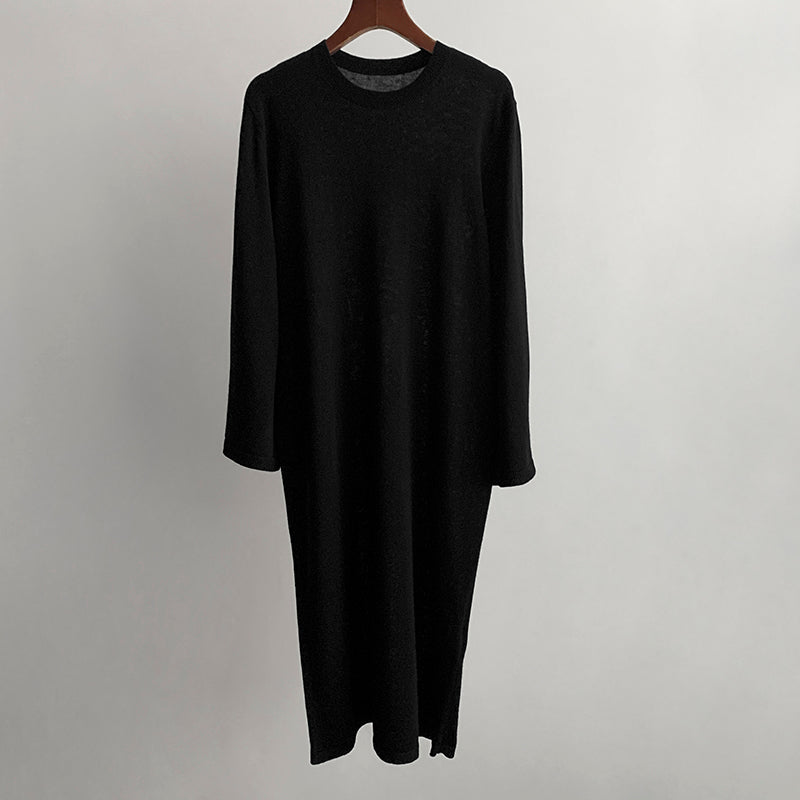 Toteme Wool Midi Blended Dress Loose Khaki Black Long Sleeve Knitted Straight Shape 2503084TT