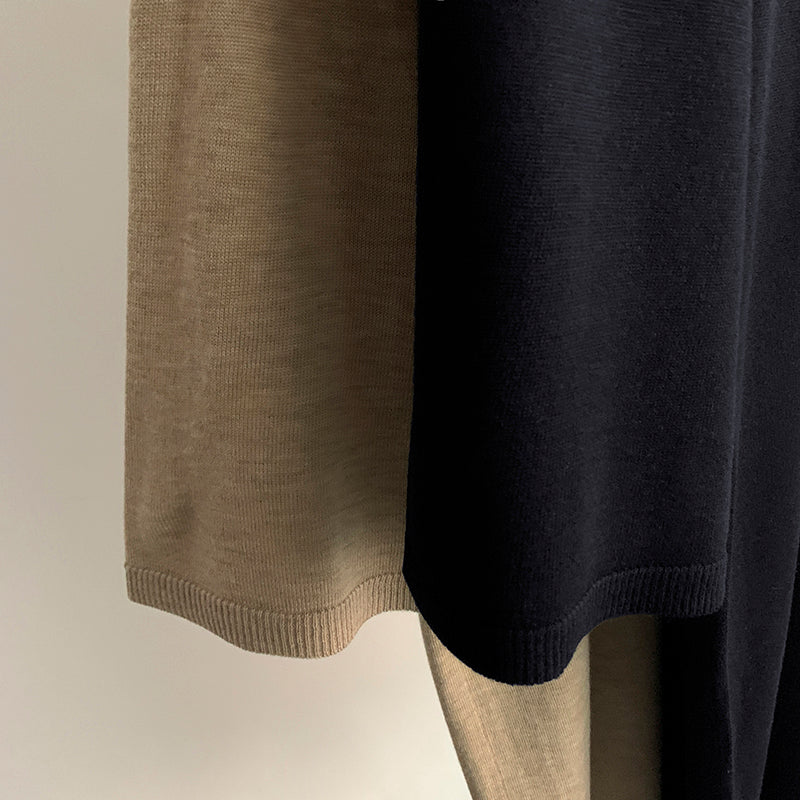 Toteme Wool Midi Blended Dress Loose Khaki Black Long Sleeve Knitted Straight Shape 2503084TT