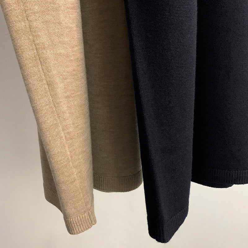 Toteme Wool Midi Blended Dress Loose Khaki Black Long Sleeve Knitted Straight Shape 2503084TT