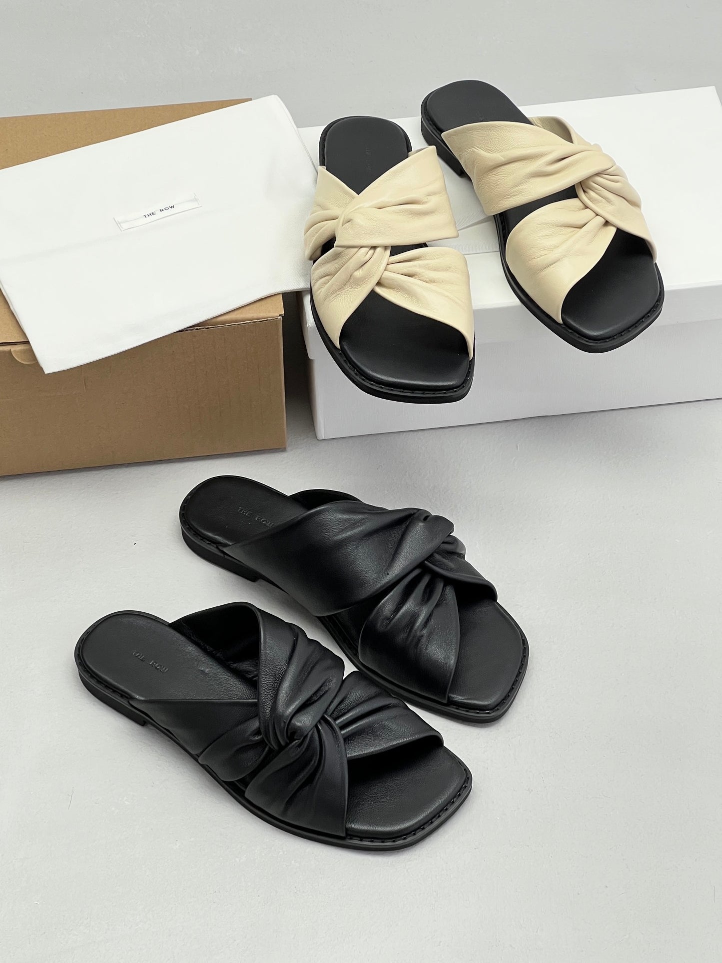 America TheRow lambskin leather slipper women summer shoes flat black beige casual style