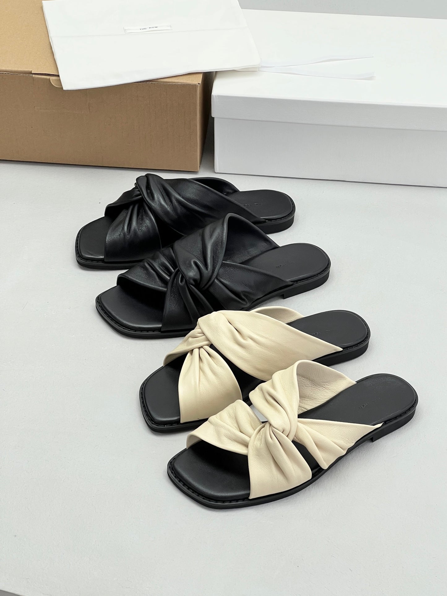 America TheRow lambskin leather slipper women summer shoes flat black beige casual style