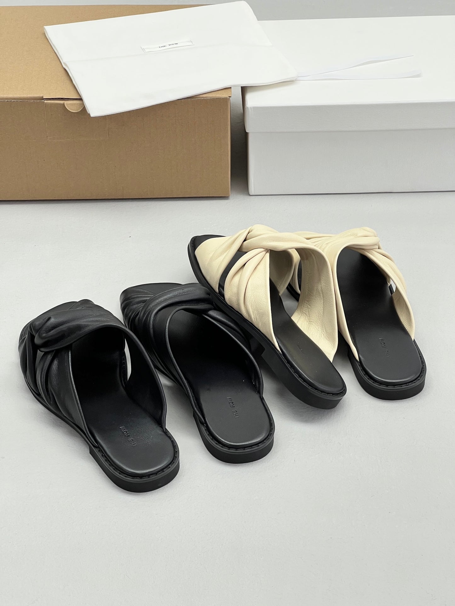 America TheRow lambskin leather slipper women summer shoes flat black beige casual style