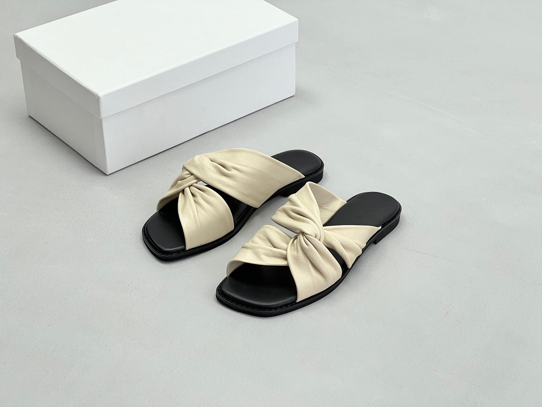 America TheRow lambskin leather slipper women summer shoes flat black beige casual style