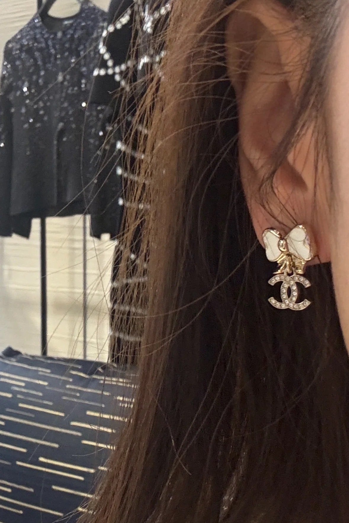 Chanel Earrings Bow-tie rhinestone enamel
