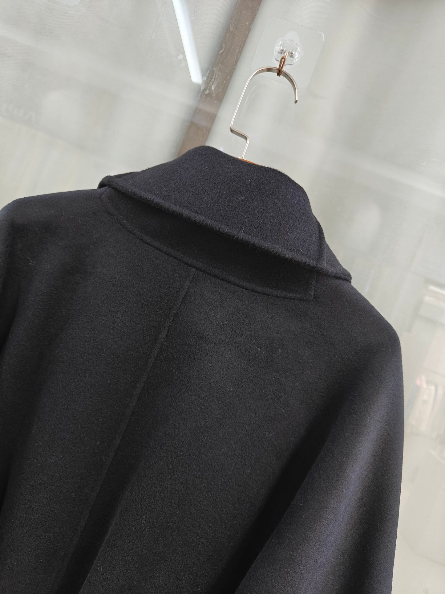 2411038TR The Row Winter Cape Jacket Wool Coat Black Plus Size Button-Free Long Sleeve V-Neck