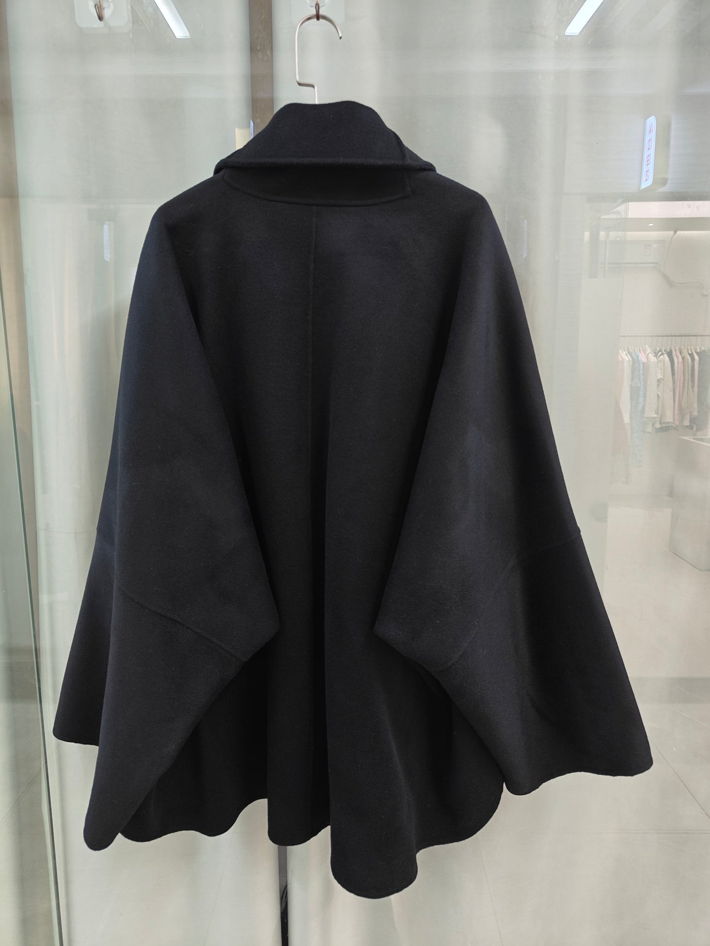 2411038TR The Row Winter Cape Jacket Wool Coat Black Plus Size Button-Free Long Sleeve V-Neck