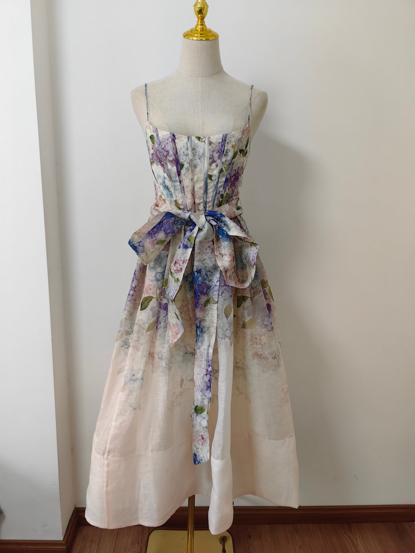 Zimmermann Dawning midi dress light pink rear hook and zip boned pockets linen silk 2503004Zim