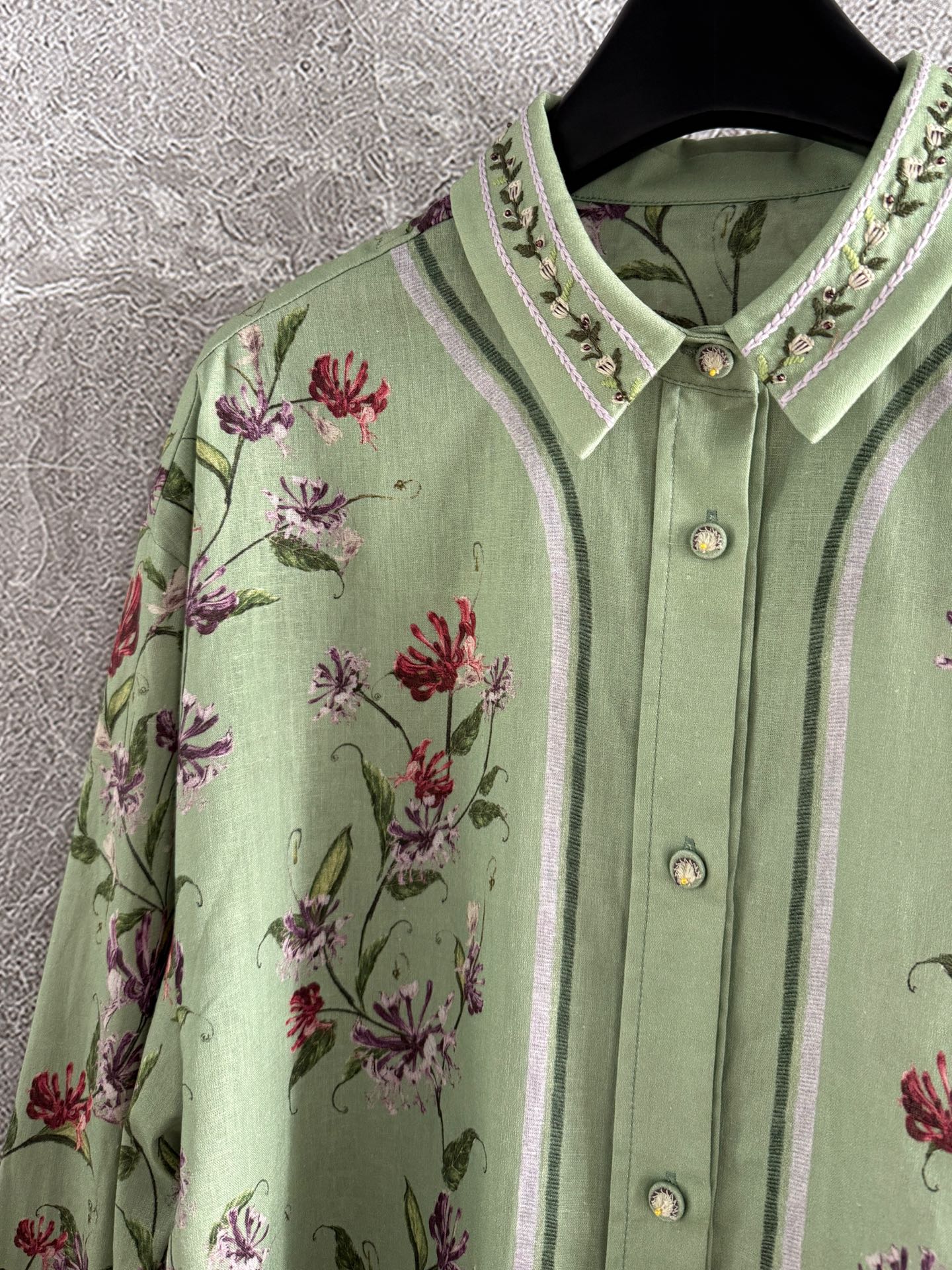 Agua Florecer shirt trousers green embroidery waist side pocket long sleeve loose design 2505003AGU