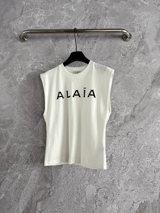 Alaia T-Shirt women tops cotton white charater print sleeveless round-neck pullover 2506085alaia