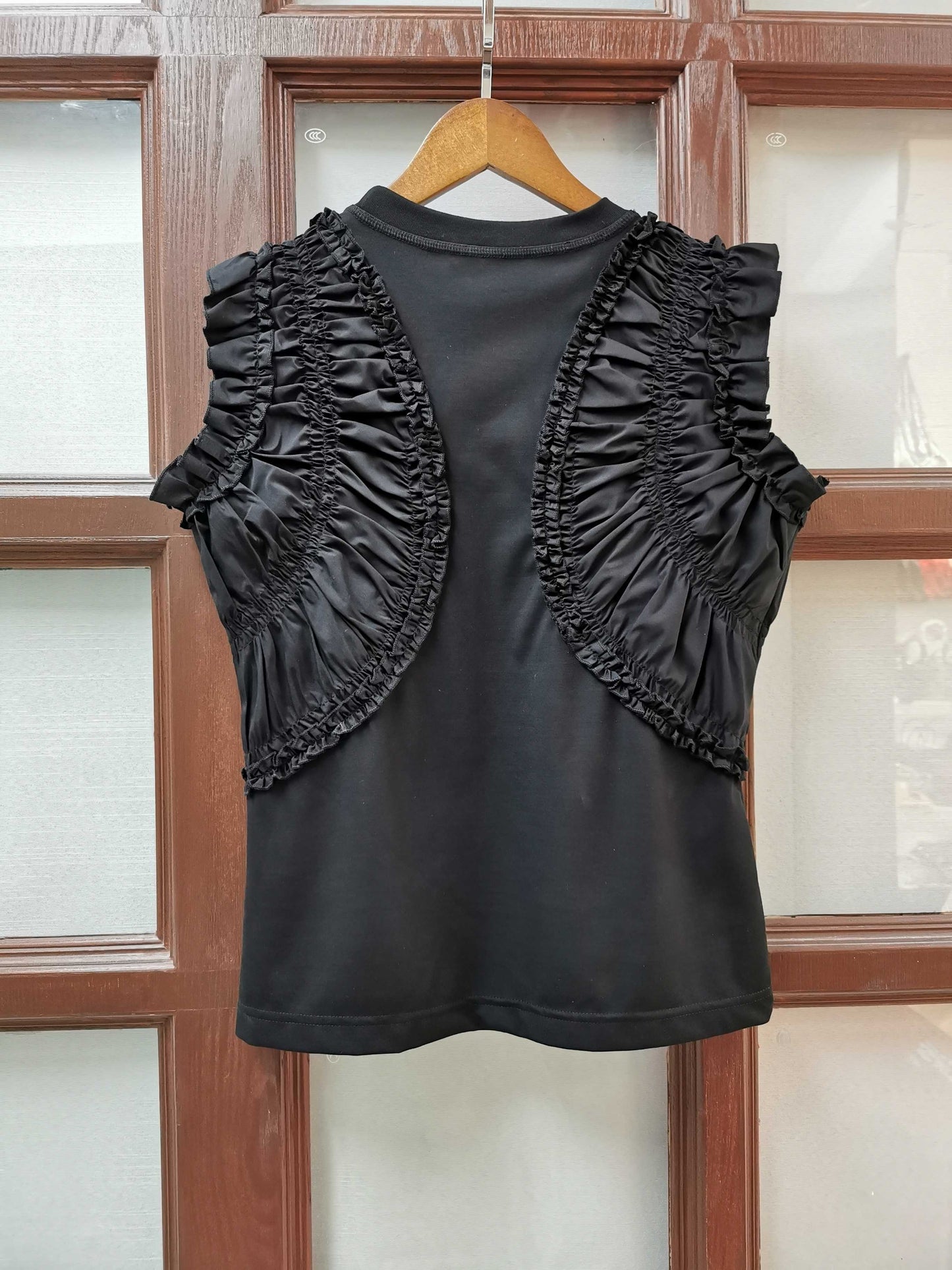 Ulla Johnson Summer Tank Top Shirt Sleeveless Black Pleated Ruffles Cotton Round-Neck 2506051UJ