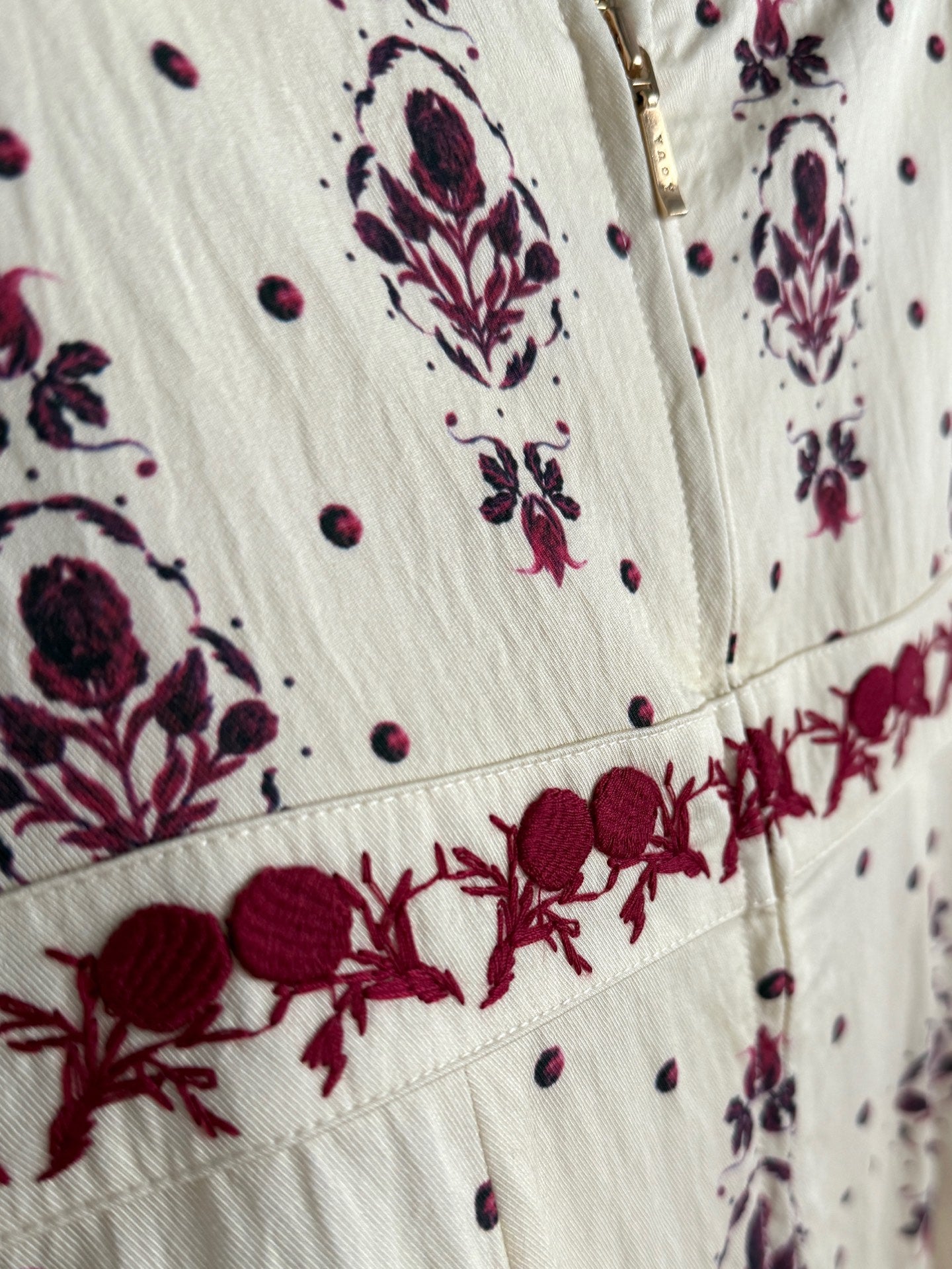 Agua Camisole Maxi Dress Beige Floral Print Embroidery Waist Rear-Zip VIscose Slash Neck 2508035Agua