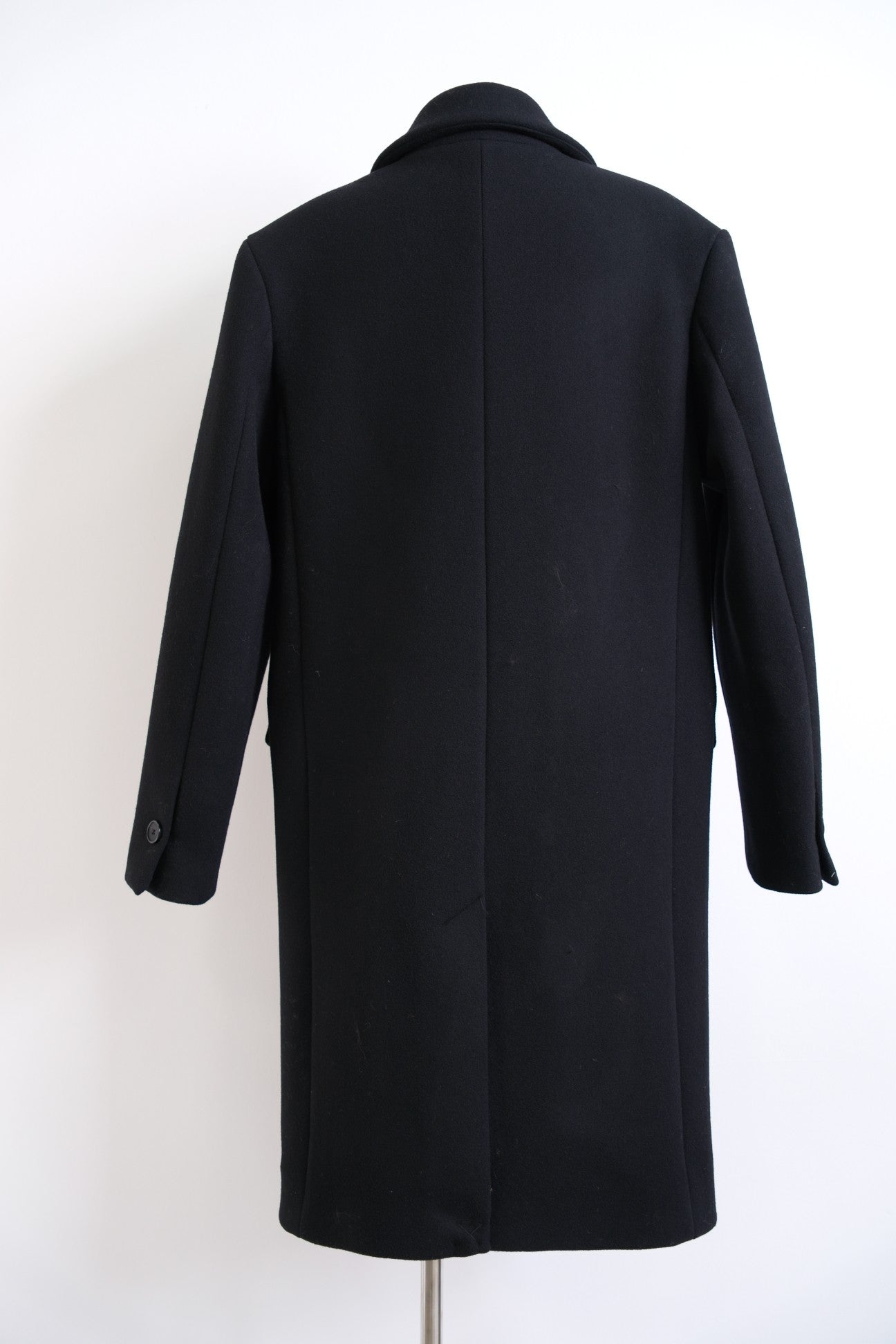 Toteme Winter Midi Coat Wool Blended Black Front Button Pocket Straight Hem Long Sleeve 2411023TT