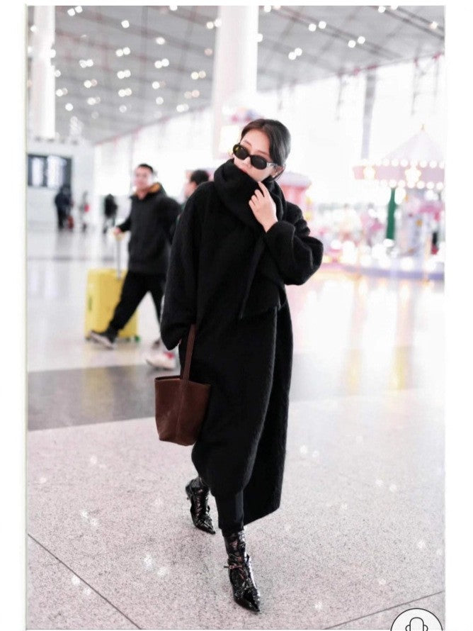 The Row Woolen Cocoon Coat Scarf Collar Oversize Black Long Sleeven Maxi Length 2511001TR