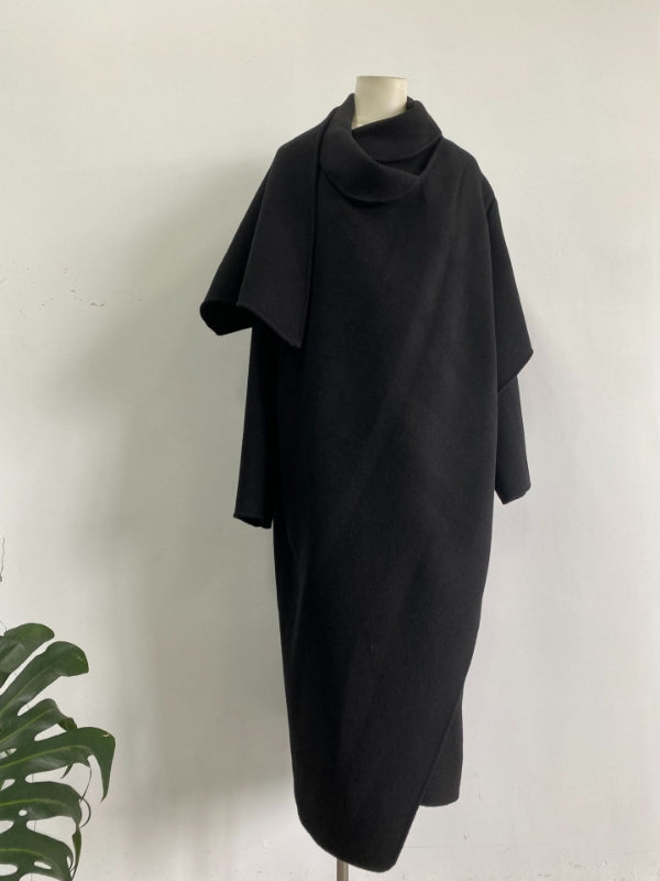 The Row Woolen Cocoon Coat Scarf Collar Oversize Black Long Sleeven Maxi Length 2511001TR