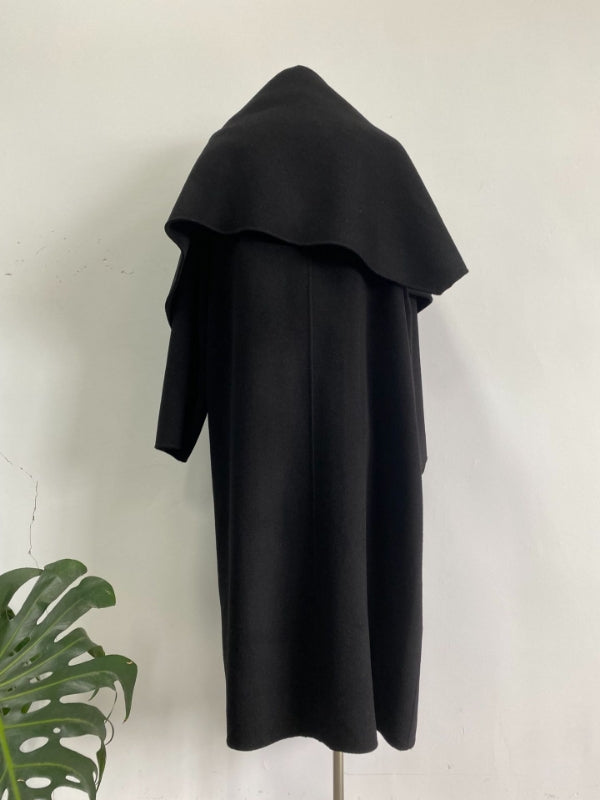 The Row Woolen Cocoon Coat Scarf Collar Oversize Black Long Sleeven Maxi Length 2511001TR