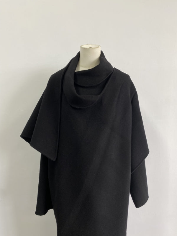 The Row Woolen Cocoon Coat Scarf Collar Oversize Black Long Sleeven Maxi Length 2511001TR