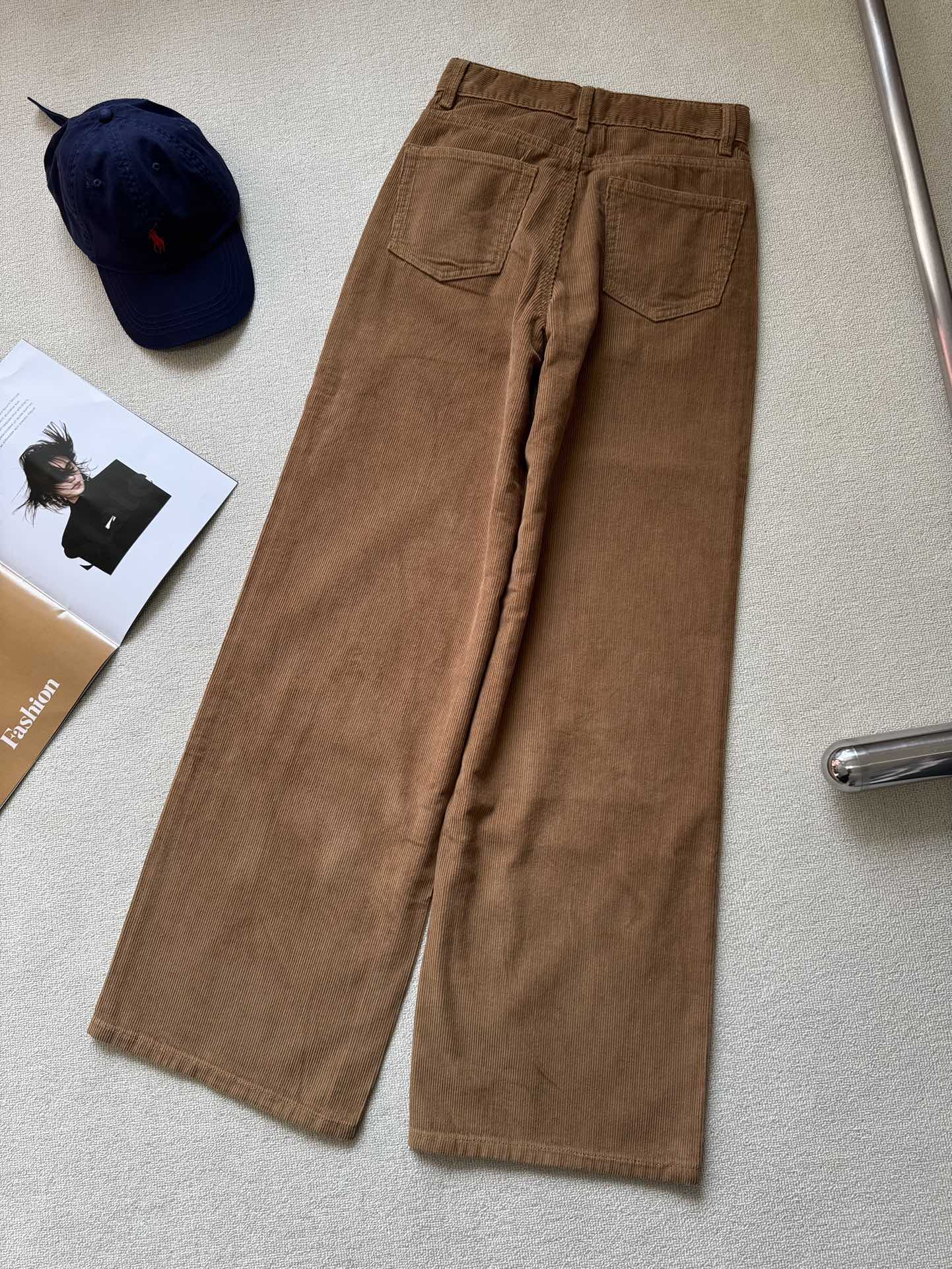 2411073TR The Row Wide Leg Pants Brown Cordury Floor Length Casual Cotton Straight Hem Button Zipper