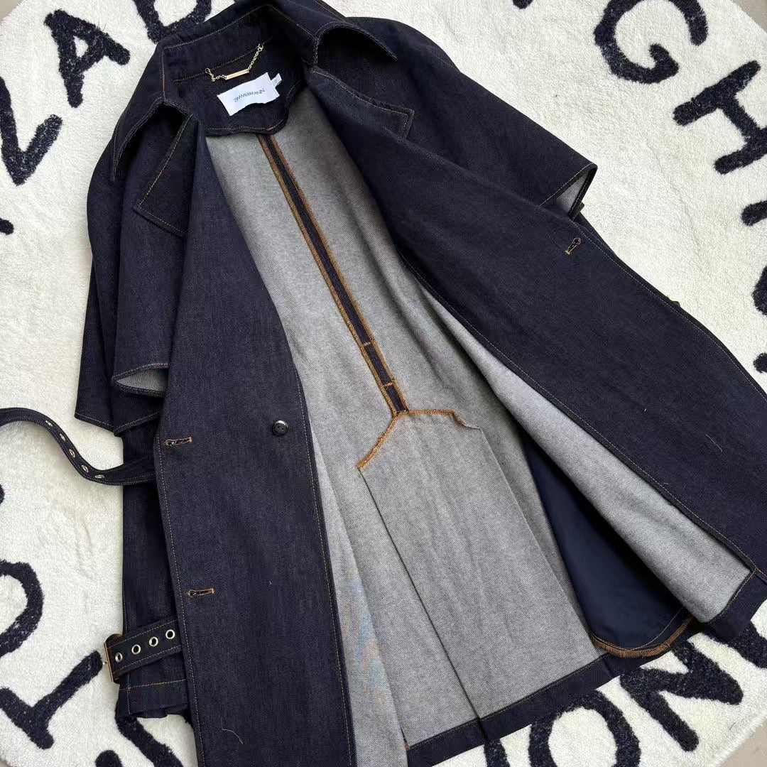 Zimmermann Women Denim Jacket Coat Cotton Dark Blue Belted Oversize Long Sleeve 2501013Zim