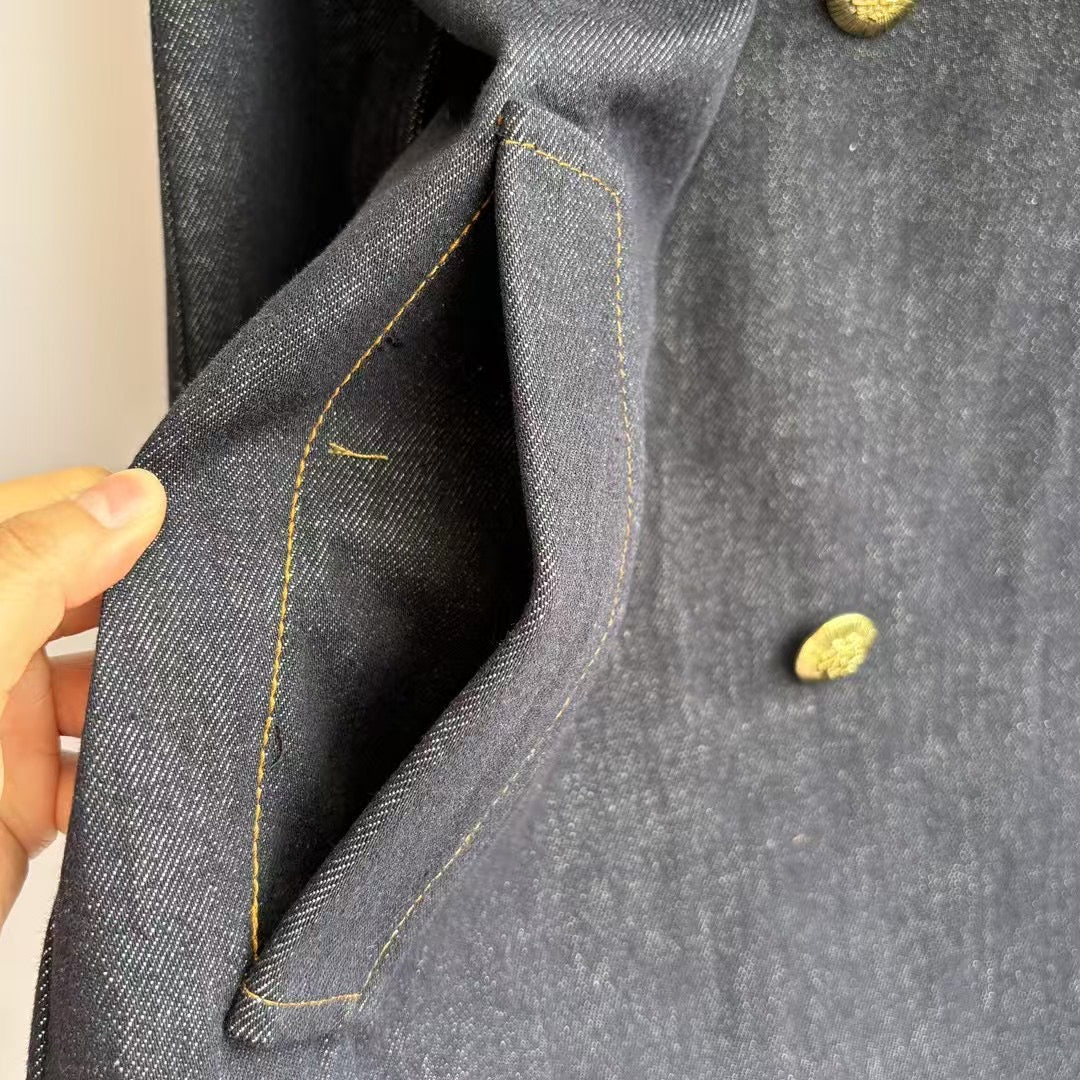 Zimmermann Women Denim Jacket Coat Cotton Dark Blue Belted Oversize Long Sleeve 2501013Zim