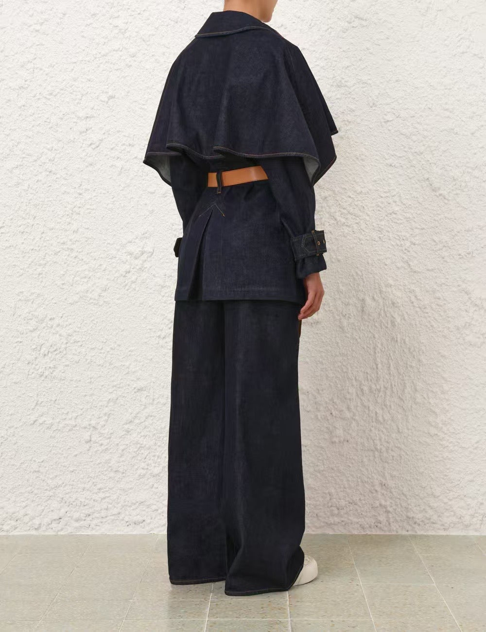 Zimmermann Women Denim Jacket Coat Cotton Dark Blue Belted Oversize Long Sleeve 2501013Zim