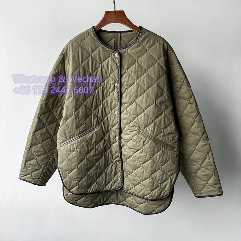 2411026TT Toteme Winter Padded Jacket Cotton Army Green Oversize Long Sleeve Pocket Argyle